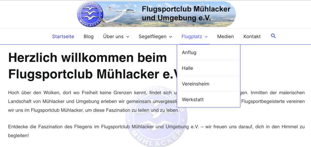 Menü der Webseite FSC-Muehlacker