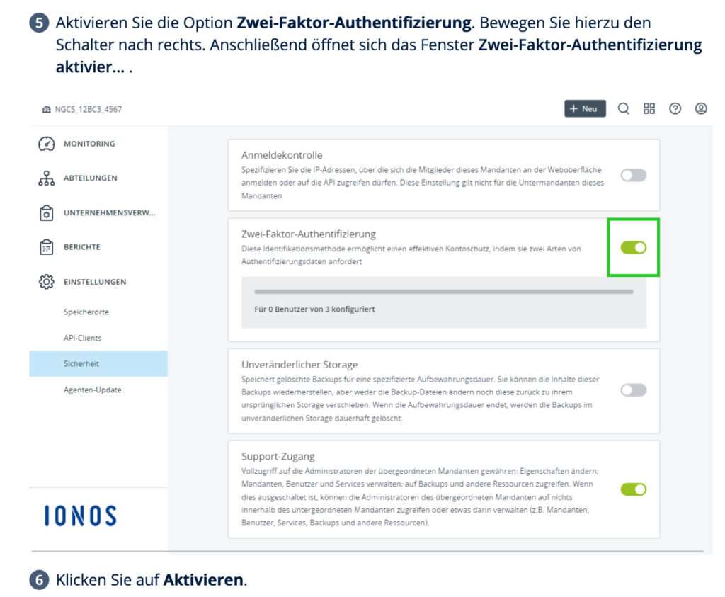 2-Faktor-Authentifizierung IONOS